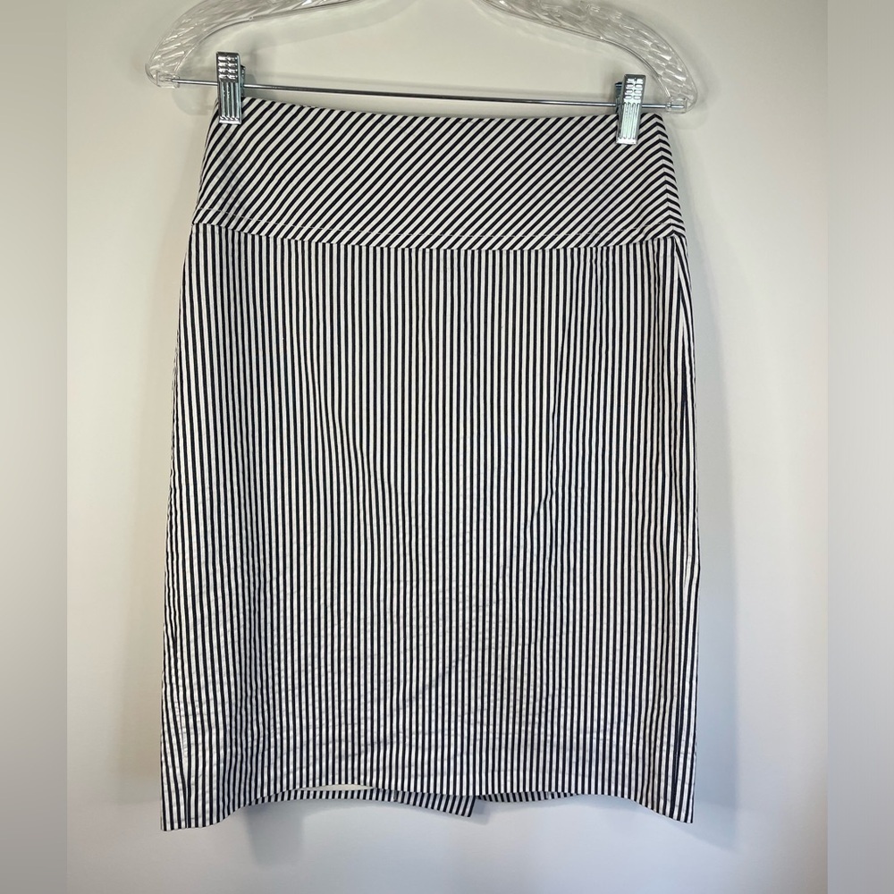 J crew black and white‎ striped skirt with zipper in the back .